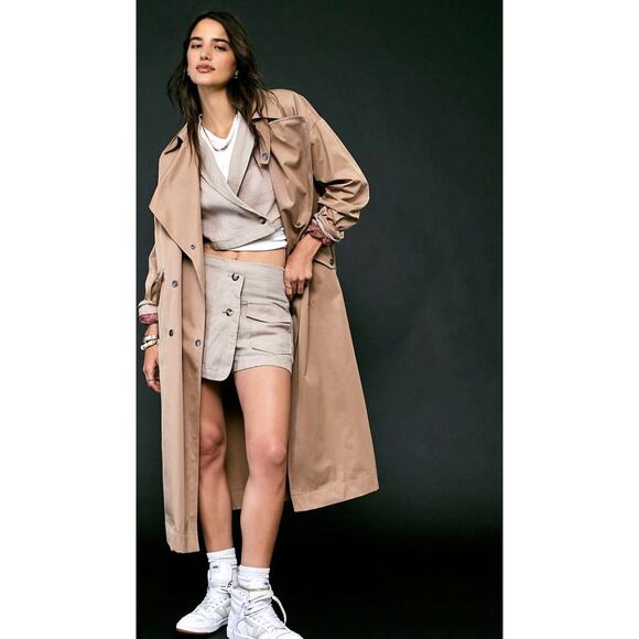 Free People XS Camel Tan Soho Trench Coat - Picture 2 of 9